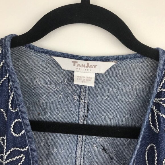 TanJay Floral Embroidered Oversized Denim Open Front Jacket Tencel cotton S P - Picture 7 of 13